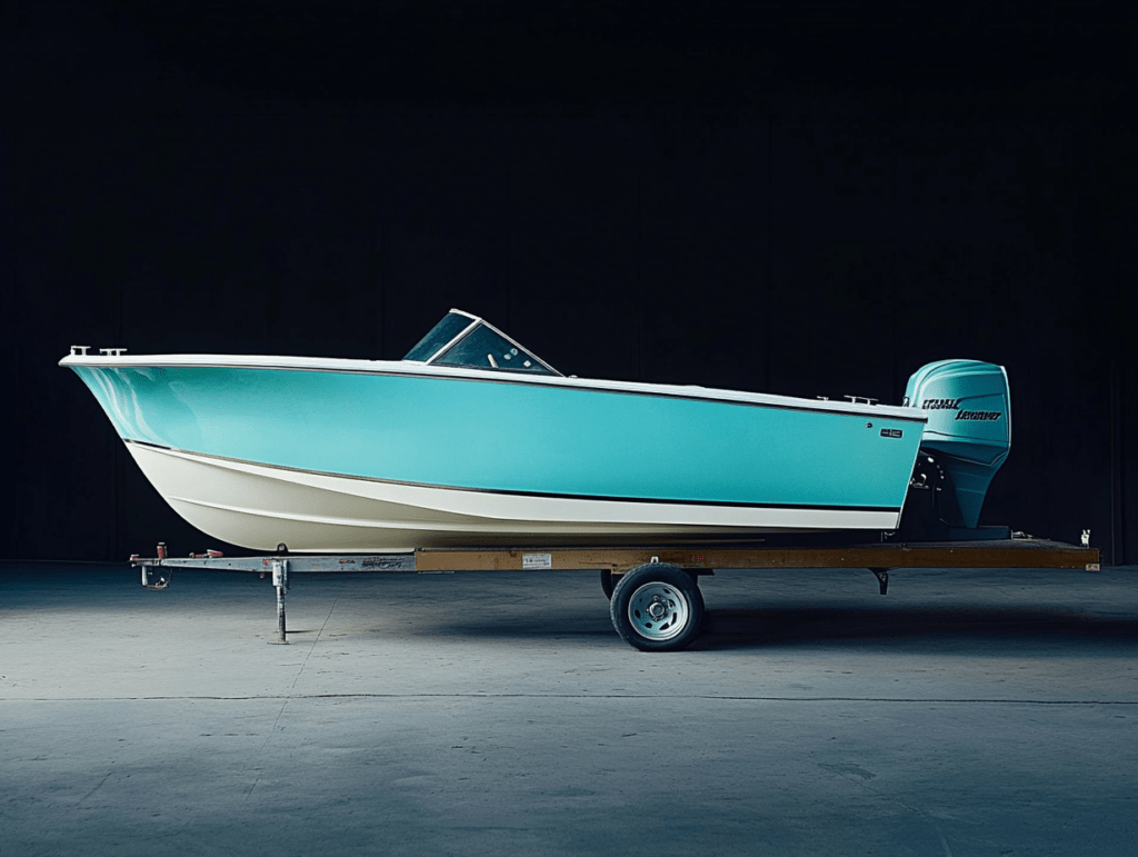 photograph of a beautiful boat that is green and white with marine surface protection